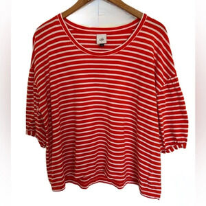 CAbi Top Women's Small Orange White‎ Stripe Poolside Tee Boxy Cotton 5984